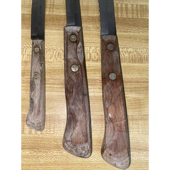 Vintage Set of 3 Flint Stainless Vanadium Knives Wood Handles USA - Picture 2 of 7